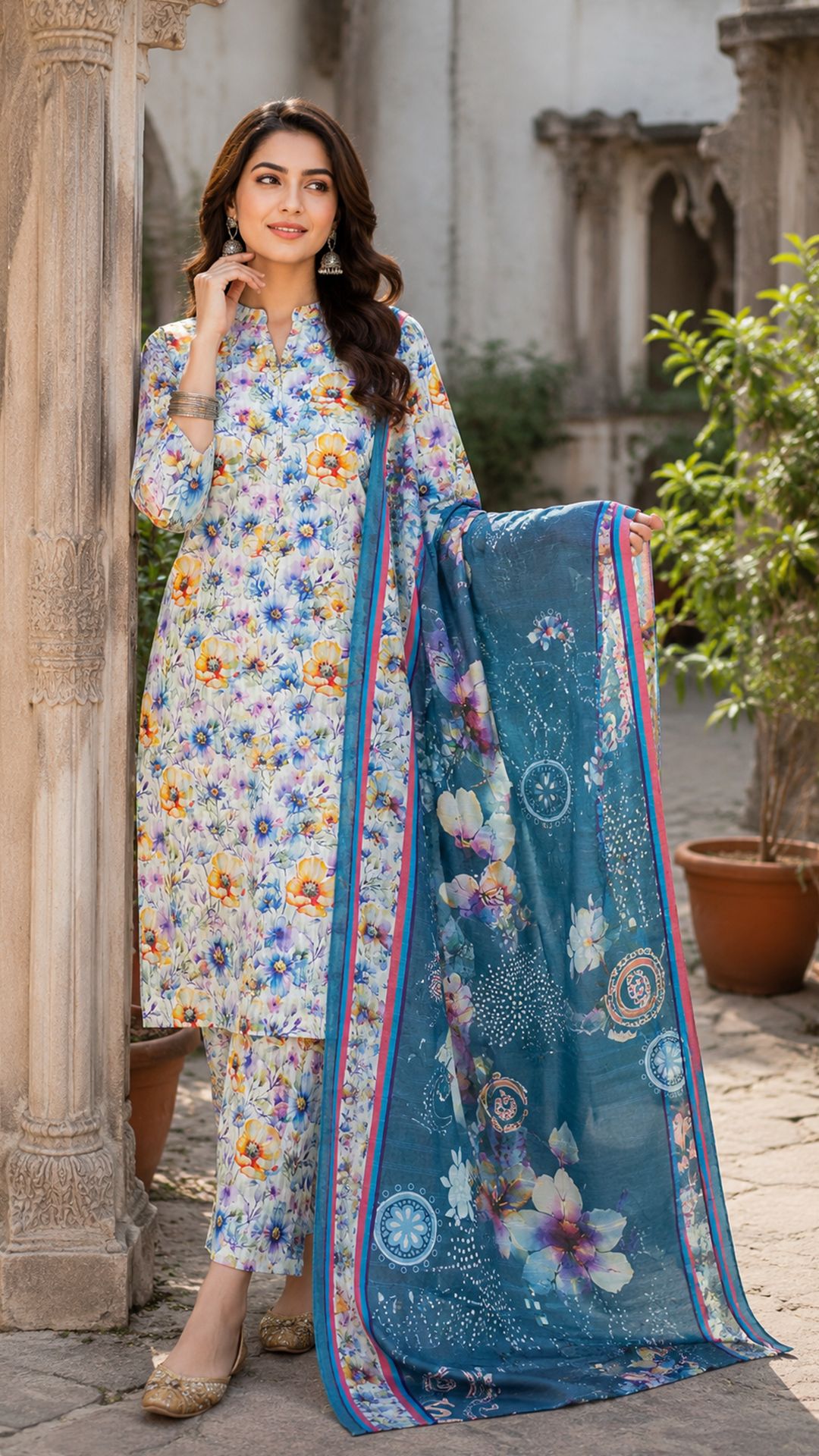 Blue Blossom Printed 3 Piece Lawn Suit