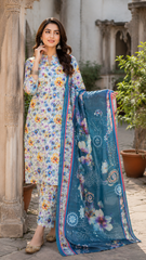 Blue Blossom Printed 3 Piece Lawn Suit